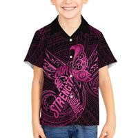 Polynesia Breast Cancer Awareness Family Matching Mermaid Dress and Hawaiian Shirt No One Fights Alone Pink Ribbon With Butterfly LT14 Son's Shirt Pink - Polynesian Pride