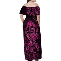 Polynesia Breast Cancer Awareness Family Matching Off Shoulder Maxi Dress and Hawaiian Shirt No One Fights Alone Pink Ribbon With Butterfly LT14 - Polynesian Pride