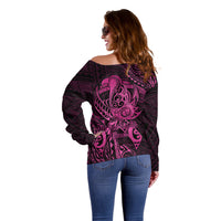 Polynesia Breast Cancer Awareness Off Shoulder Sweater No One Fights Alone Pink Ribbon With Butterfly LT14 - Polynesian Pride