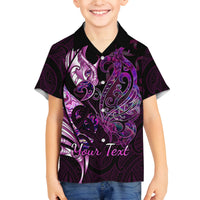 Personalised New Zealand Breast Cancer Family Matching Off Shoulder Long Sleeve Dress and Hawaiian Shirt Fight Like A Girl Pink Manaia Fern With Paua Shell LT14 Son's Shirt Pink - Polynesian Pride