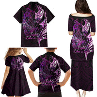 Personalised New Zealand Breast Cancer Family Matching Puletasi Dress and Hawaiian Shirt Fight Like A Girl Pink Manaia Fern With Paua Shell LT14 - Polynesian Pride