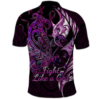 Personalised New Zealand Breast Cancer Polo Shirt Fight Like A Girl Pink Manaia Fern With Paua Shell LT14 - Polynesian Pride