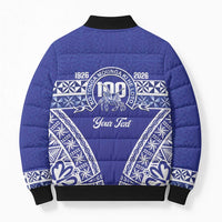 Personalised Queen Salote College Bomber Puffer Jacket Kolisi Fefine 100th Anniversary Kupesi Blue - Polynesian Pride