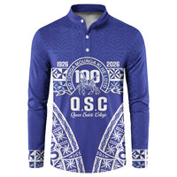 Personalised Queen Salote College Button Sweatshirt Kolisi Fefine 100th Anniversary Kupesi Blue - Polynesian Pride