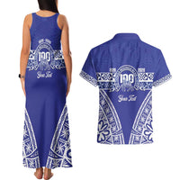 Personalised Queen Salote College Couples Matching Tank Maxi Dress and Hawaiian Shirt Kolisi Fefine 100th Anniversary Kupesi Blue - Polynesian Pride