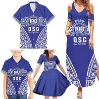 Personalised Queen Salote College Family Matching Summer Maxi Dress and Hawaiian Shirt Kolisi Fefine 100th Anniversary Kupesi Blue - Polynesian Pride