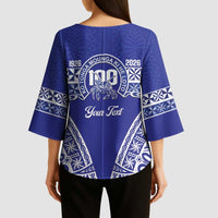 Personalised Queen Salote College Kimono Sleeve Blouse Kolisi Fefine 100th Anniversary Kupesi Blue - Polynesian Pride