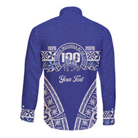 Personalised Queen Salote College Long Sleeve Button Shirt Kolisi Fefine 100th Anniversary Kupesi Blue - Polynesian Pride