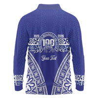 Personalised Queen Salote College Long Sleeve Polo Shirt Kolisi Fefine 100th Anniversary Kupesi Blue - Polynesian Pride