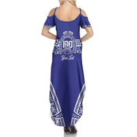 Personalised Queen Salote College Summer Maxi Dress Kolisi Fefine 100th Anniversary Kupesi Blue - Polynesian Pride