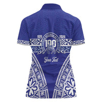Personalised Queen Salote College Women Polo Shirt Kolisi Fefine 100th Anniversary Kupesi Blue - Polynesian Pride