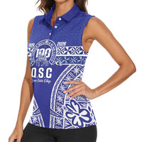 Personalised Queen Salote College Women Sleeveless Polo Shirt Kolisi Fefine 100th Anniversary Kupesi Blue - Polynesian Pride