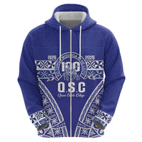 Personalised Queen Salote College Zip Hoodie Kolisi Fefine 100th Anniversary Kupesi Blue - Polynesian Pride