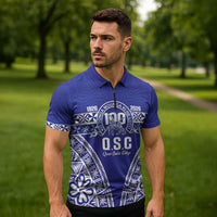 Personalised Queen Salote College Zipper Polo Shirt Kolisi Fefine 100th Anniversary Kupesi Blue - Polynesian Pride