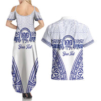 Personalised Queen Salote College Couples Matching Summer Maxi Dress and Hawaiian Shirt Kolisi Fefine 100th Anniversary Kupesi White - Polynesian Pride