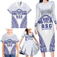 Personalised Queen Salote College Family Matching Long Sleeve Bodycon Dress and Hawaiian Shirt Kolisi Fefine 100th Anniversary Kupesi White - Polynesian Pride