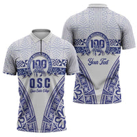 Personalised Queen Salote College Zipper Polo Shirt Kolisi Fefine 100th Anniversary Kupesi White - Polynesian Pride