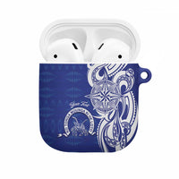 Personalised Queen Salote College AirPods Case QSC Est 1926 Ngatu Pattern LT14 Blue - Polynesian Pride