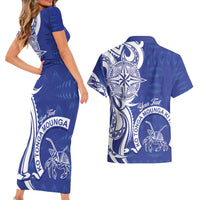 Personalised Queen Salote College Couples Matching Short Sleeve Bodycon Dress and Hawaiian Shirt QSC Est 1926 Ngatu Pattern - Polynesian Pride