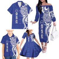 Personalised Queen Salote College Family Matching Off The Shoulder Long Sleeve Dress and Hawaiian Shirt QSC Est 1926 Ngatu Pattern - Polynesian Pride