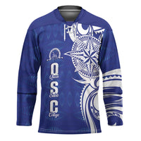 Personalised Queen Salote College Hockey Jersey QSC Est 1926 Ngatu Pattern LT14 Unisex Blue - Polynesian Pride