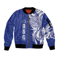Personalised Queen Salote College Sleeve Zip Bomber Jacket QSC Est 1926 Ngatu Pattern - Polynesian Pride
