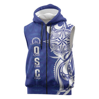 Personalised Queen Salote College Sleeveless Zip Hoodie QSC Est 1926 Ngatu Pattern LT14 Blue - Polynesian Pride