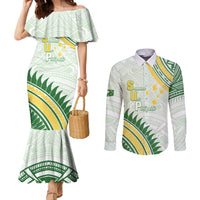 Personalised Samoa Ua Potopoto Couples Matching Mermaid Dress and Long Sleeve Button Shirt SUP Est 2025 Samoan Pattern LT14 White - Polynesian Pride