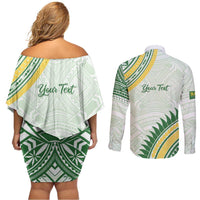 Personalised Samoa Ua Potopoto Couples Matching Off Shoulder Short Dress and Long Sleeve Button Shirt SUP Est 2025 Samoan Pattern LT14 - Polynesian Pride
