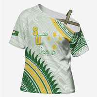 Personalised Samoa Ua Potopoto Cross Shoulder Shirt SUP Est 2025 Samoan Pattern LT14 Female White - Polynesian Pride