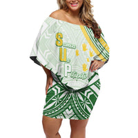 Personalised Samoa Ua Potopoto Family Matching Off Shoulder Short Dress and Hawaiian Shirt SUP Est 2025 Samoan Pattern - Polynesian Pride