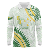 Personalised Samoa Ua Potopoto Long Sleeve Polo Shirt SUP Est 2025 Samoan Pattern LT14 White - Polynesian Pride