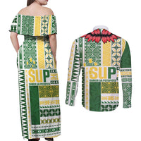 Samoa Uniting Party Couples Matching Off Shoulder Maxi Dress and Long Sleeve Button Shirt SUP Est 2025 Siapo Pattern LT14 - Polynesian Pride