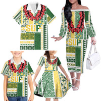 Samoa Uniting Party Family Matching Off The Shoulder Long Sleeve Dress and Hawaiian Shirt SUP Est 2025 Siapo Pattern - Polynesian Pride