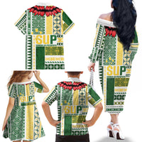 Samoa Uniting Party Family Matching Off The Shoulder Long Sleeve Dress and Hawaiian Shirt SUP Est 2025 Siapo Pattern - Polynesian Pride