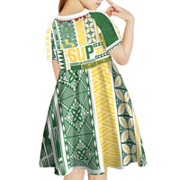 Samoa Uniting Party Kid Short Sleeve Dress SUP Est 2025 Siapo Pattern - Polynesian Pride