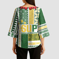 Samoa Uniting Party Kimono Sleeve Blouse SUP Est 2025 Siapo Pattern LT14 - Polynesian Pride