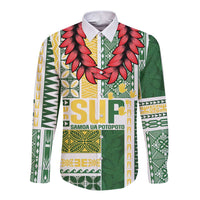 Samoa Uniting Party Long Sleeve Button Shirt SUP Est 2025 Siapo Pattern LT14 Unisex White - Polynesian Pride
