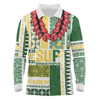Samoa Uniting Party Long Sleeve Polo Shirt SUP Est 2025 Siapo Pattern LT14 White - Polynesian Pride