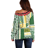 Samoa Uniting Party Off Shoulder Sweater SUP Est 2025 Siapo Pattern - Polynesian Pride