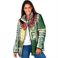 Samoa Uniting Party Padded Jacket SUP Est 2025 Siapo Pattern LT14 Women White - Polynesian Pride