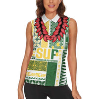 Samoa Uniting Party Women Sleeveless Polo Shirt SUP Est 2025 Siapo Pattern LT14 - Polynesian Pride