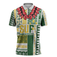 Samoa Uniting Party Zipper Polo Shirt SUP Est 2025 Siapo Pattern LT14 White - Polynesian Pride