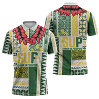 Samoa Uniting Party Zipper Polo Shirt SUP Est 2025 Siapo Pattern LT14 - Polynesian Pride
