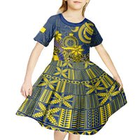 Niue Peniamina Gospel Day Kid Short Sleeve Dress Unique Niean Hiapo LT14 - Polynesian Pride