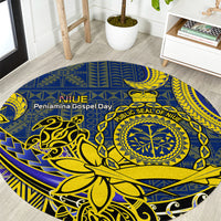 Niue Peniamina Gospel Day Round Carpet Unique Niean Hiapo LT14 Blue - Polynesian Pride