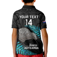 Custom New Zealand Silver Fern Rugby Kid Polo Shirt Pacific 2023 Kia Haka Kiwis With Maori Ta Moko LT14 - Polynesian Pride