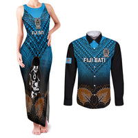 Custom Fiji Tapa Rugby Couples Matching Tank Maxi Dress and Long Sleeve Button Shirts Pacific 2023 Go Fijian Bati LT14 Blue - Polynesian Pride
