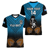 Custom Fiji Tapa Rugby Women V Neck T Shirt Pacific 2023 Go Fijian Bati LT14 - Polynesian Pride