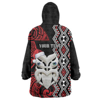 Personalised New Zealand Christmas Wearable Blanket Hoodie Meri Kirihimete Maori Wheku - Taniko Art